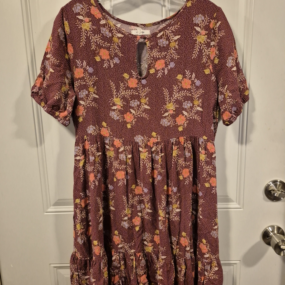 Charming Floral Women's Dress - Maroon and Orange